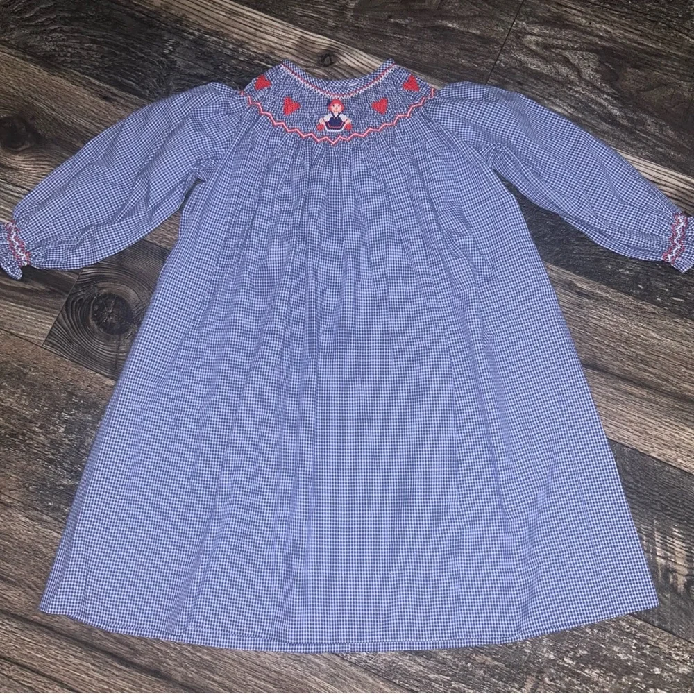 Vintage Orient Expressed Smocked Raggedy Ann Dress Blue Gingham Red Size 4